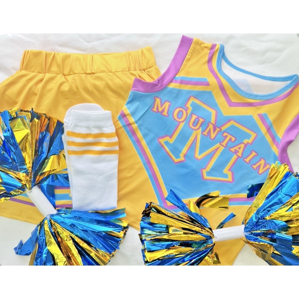 Cheerleader Set Top Bottom‎ Medium Youth Costume Blue Yellow Girl Clothing